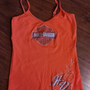 Harley Davidson Orange Tank Spaghetti Strap Sz XS